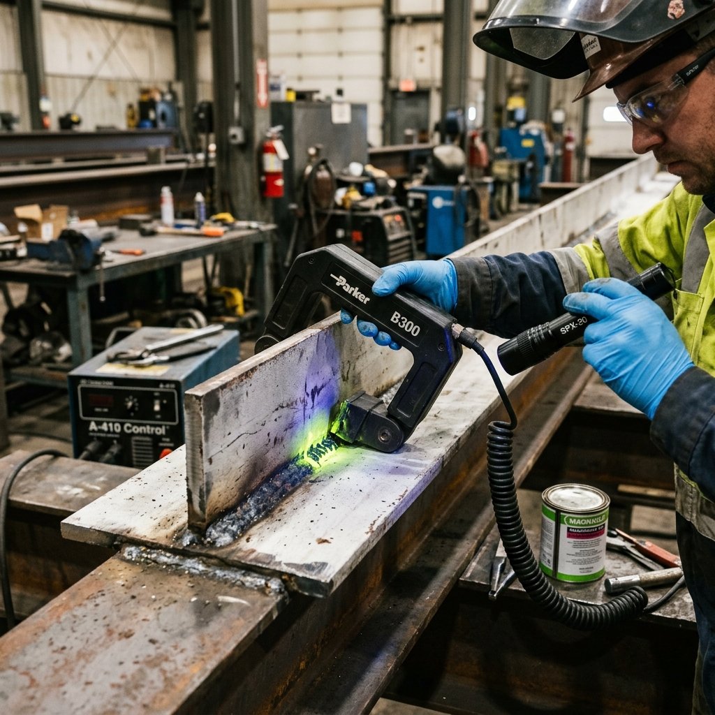 Yoke Eletromagnético PM-300 em teste de partículas magnéticas
